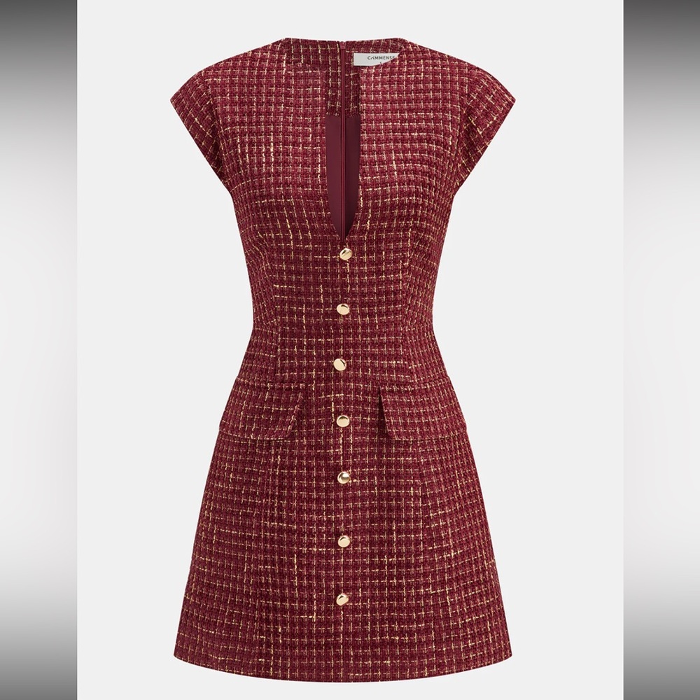 Commense Metal Button Tweed Sleeveless
Mini Dress